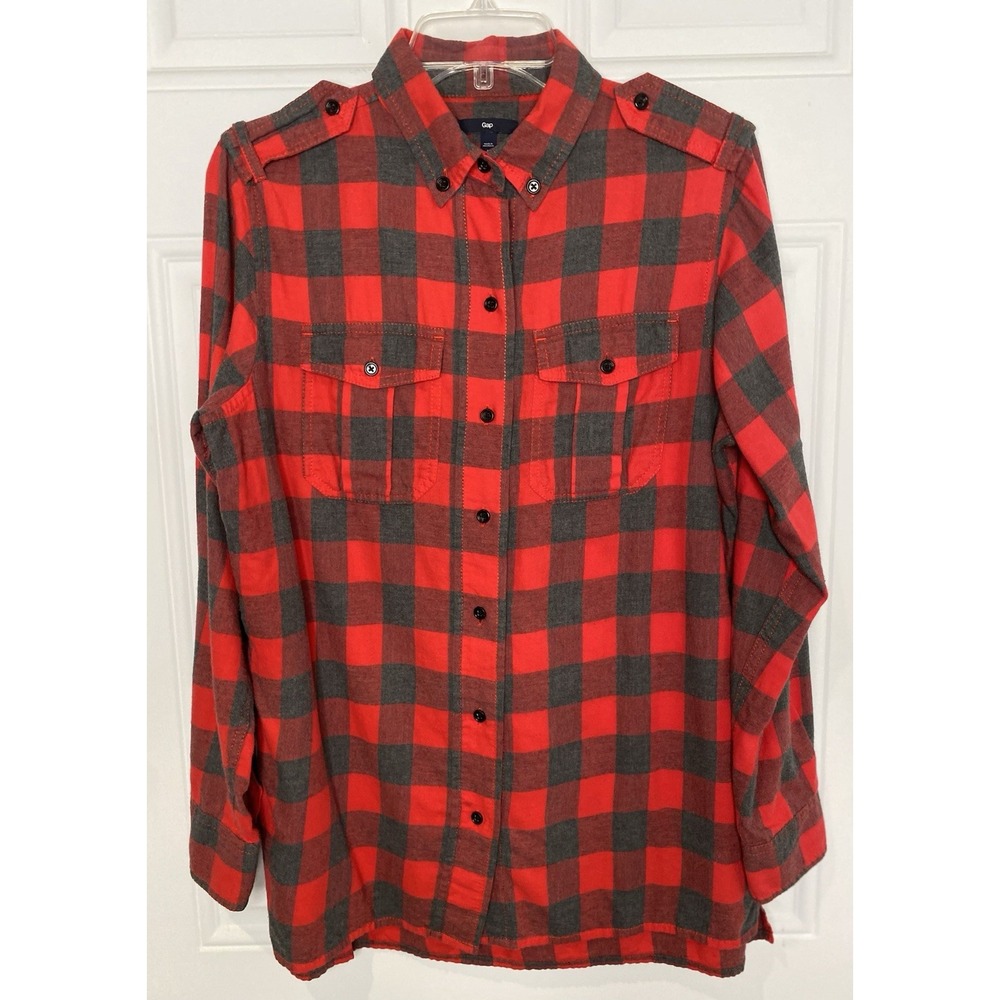 Gap Shirt Womens Medium Red Gray Plaid Flannel Soft Lumberjack Shirt 100% Cotton